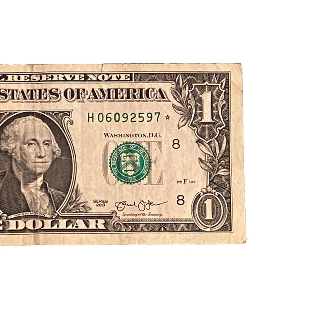 H Star Note One Dollar Bill H06092597*  3.2M Federal Reserve Error $1 Low Rare